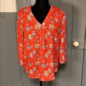 Cynthia Rowley Red Printed V-Neck Blouse